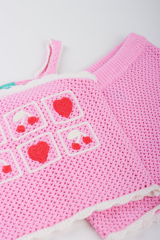Pink Cherry Heart Knitwear Set (1)