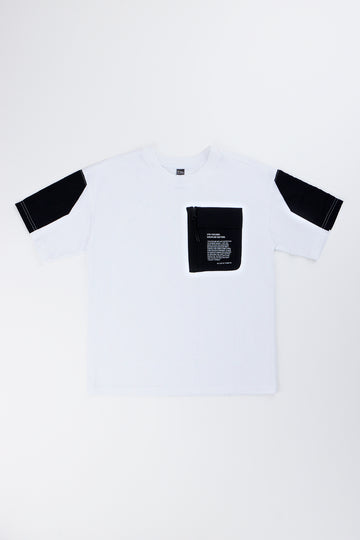 White Contrast Pocket Crew Neck T-Shirt