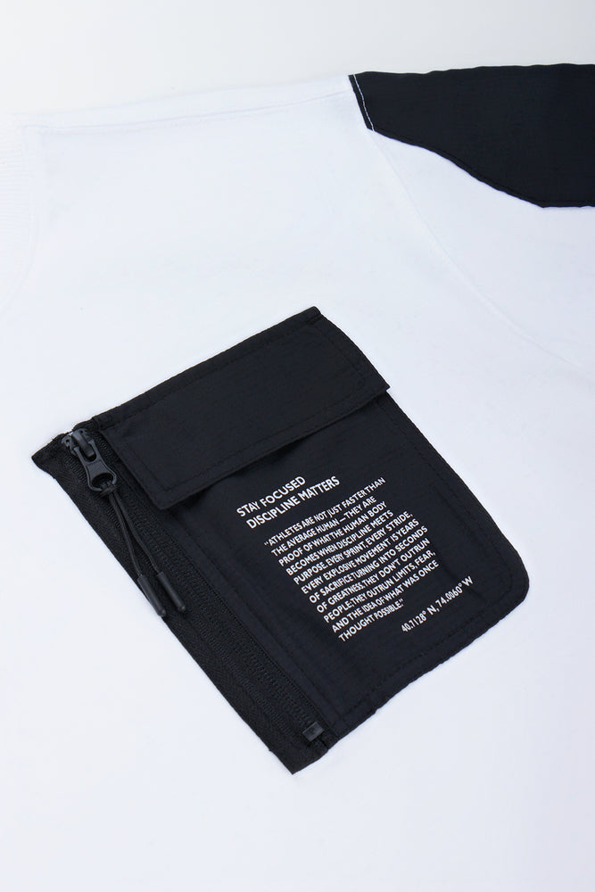 White Contrast Pocket Crew Neck T-Shirt (1)