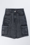 Grey Denim Cargo Jort Shorts