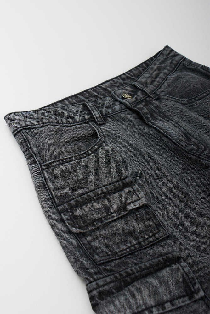 Grey Denim Cargo Jort Shorts (1)