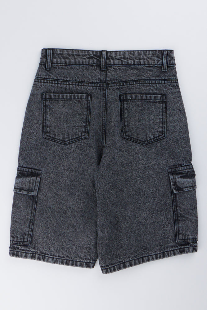 Grey Denim Cargo Jort Shorts (2)