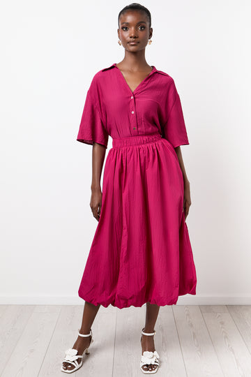 Magenta Bubble Hem Maxi Skirt