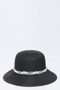 Black Straw Hat With Beads