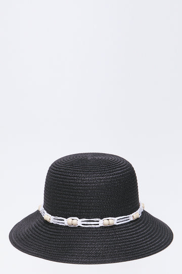 Black Straw Hat With Beads
