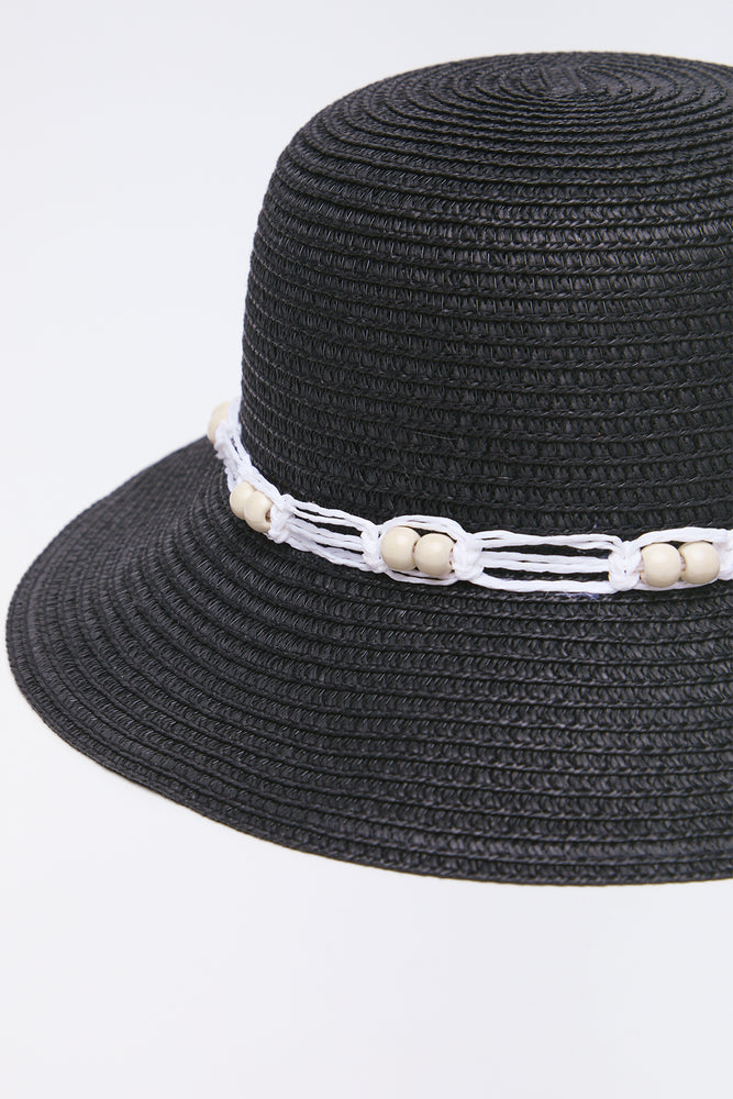 Black Straw Hat With Beads (1)