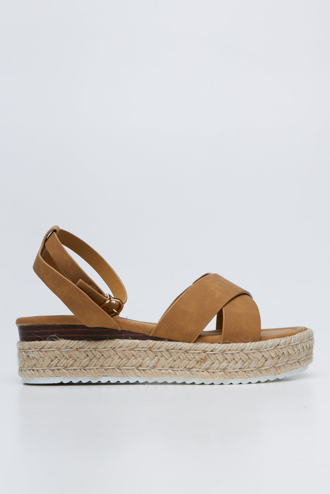 Tan Cross Over Espadrille Wedges (2)
