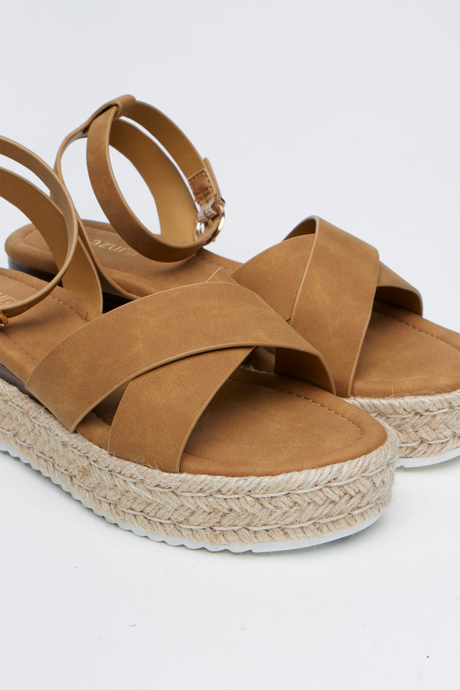Tan Cross Over Espadrille Wedges (3)