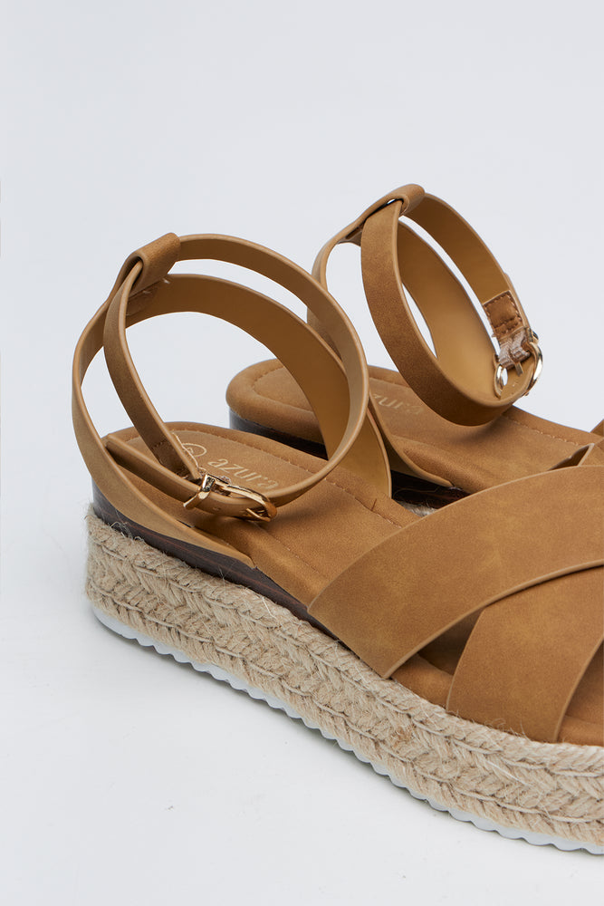 Tan Cross Over Espadrille Wedges (4)