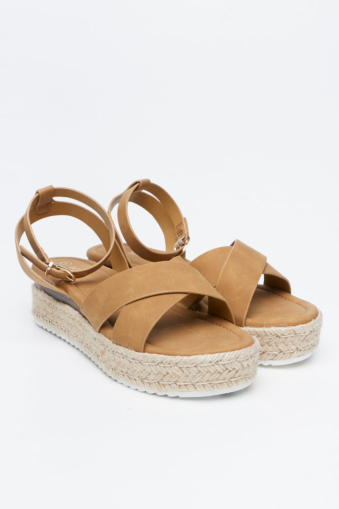 Tan Cross Over Espadrille Wedges (6)
