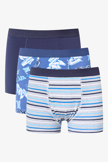 3 Pack Printed Striped Boxers