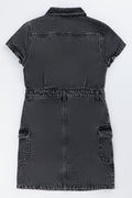 Black Snow Wash Cargo Denim Dress (2)