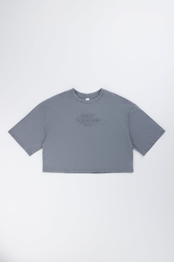Grey Oversized Embossed Lurex T-Shirt