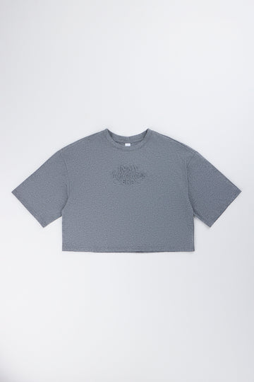 Grey Oversized Embossed Lurex T-Shirt