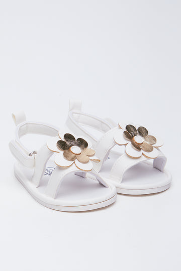White Flower Trim Infants Sandals