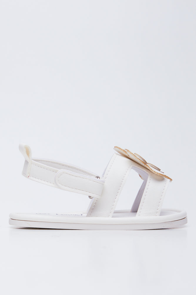 White Flower Trim Infants Sandals (1)