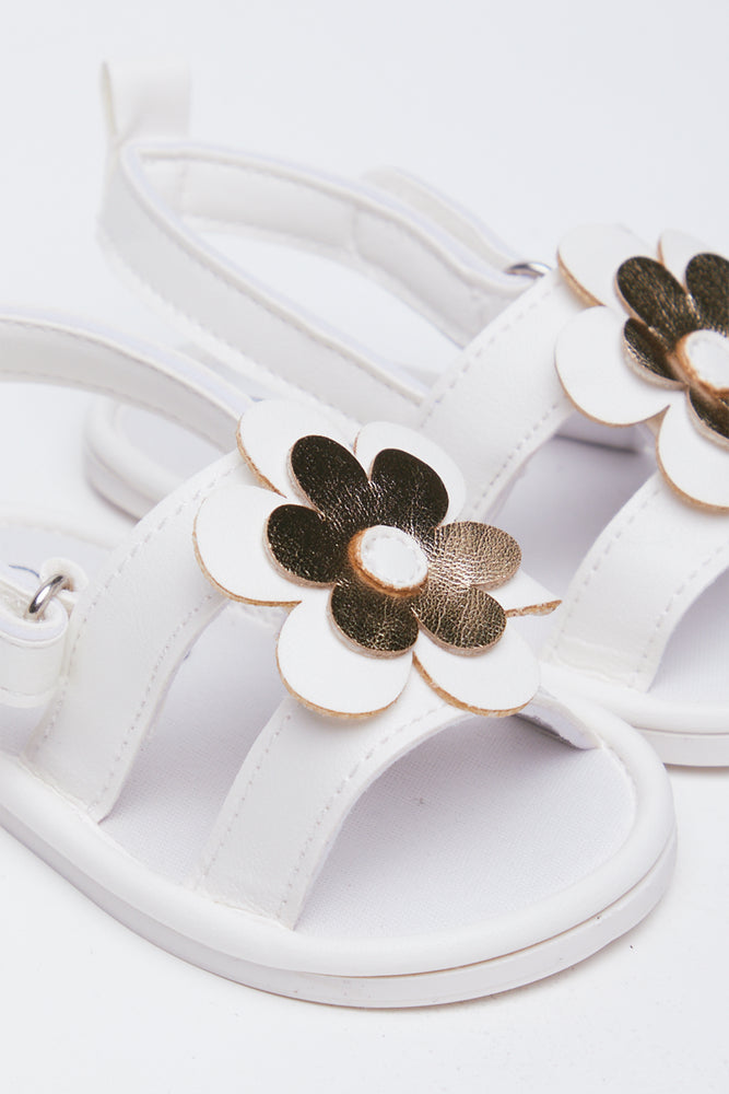 White Flower Trim Infants Sandals (2)