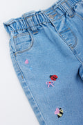 Embroidered Denim Paperbag Waist Pants (1)