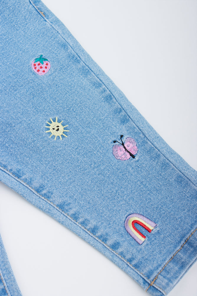 Embroidered Denim Paperbag Waist Pants (2)