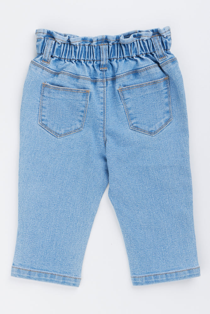 Embroidered Denim Paperbag Waist Pants (3)