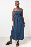 Blue Sheered Chambray Midi Dress