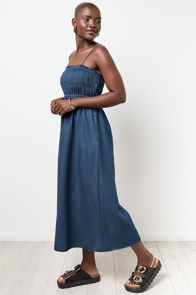 Blue Sheered Chambray Midi Dress (1)