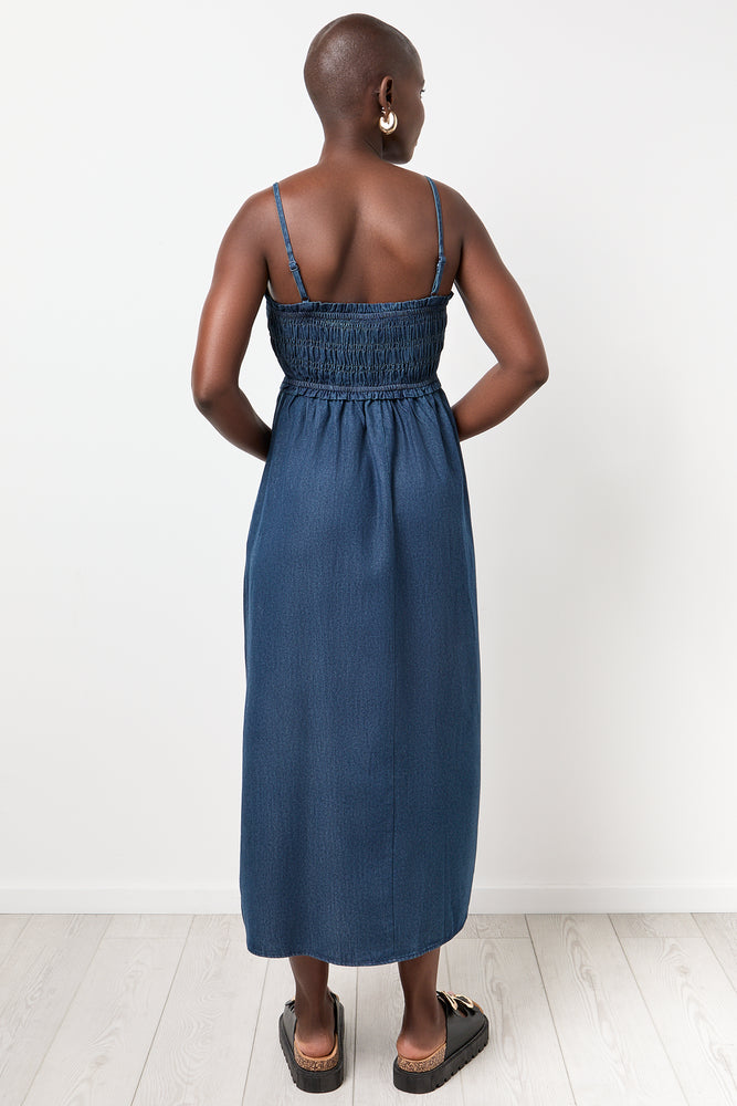 Blue Sheered Chambray Midi Dress (2)