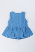Blue Striped Denim Peplum Top (2)