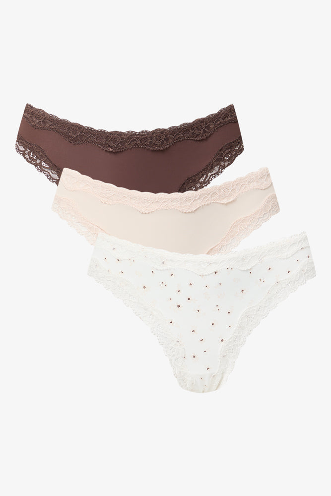 3 Pack Microfibre Lace Thongs (1)