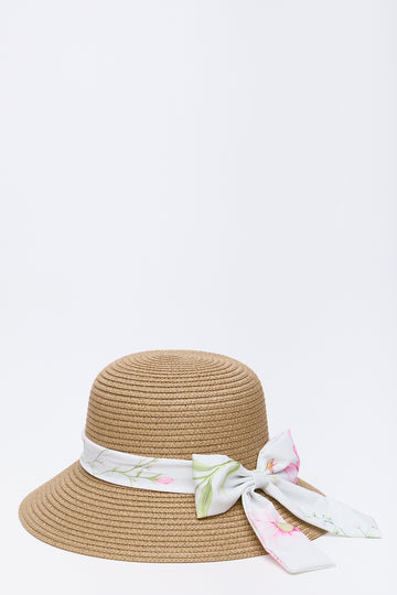 Straw Sun Hat With Floral Ribbon