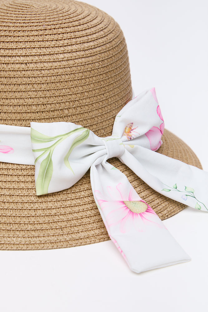 Straw Sun Hat With Floral Ribbon (1)
