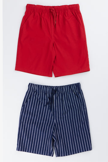2 Pack Red & Stripe Woven Shorts