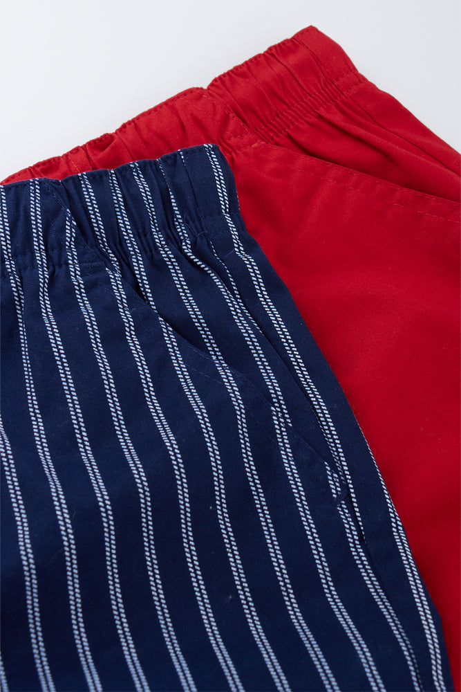 2 Pack Red & Stripe Woven Shorts (1)