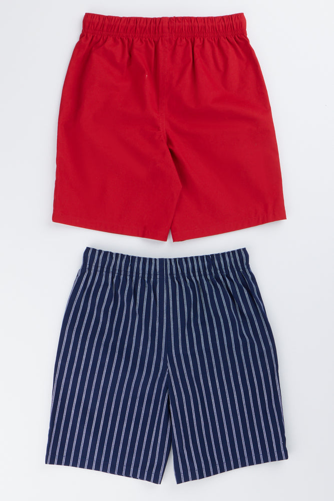 2 Pack Red & Stripe Woven Shorts (2)