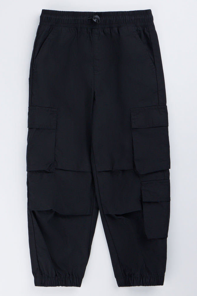 Black Technical Cargo Jogger Pants