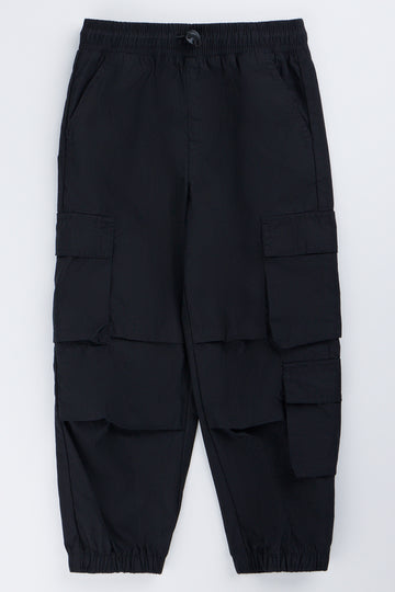 Black Technical Cargo Jogger Pants