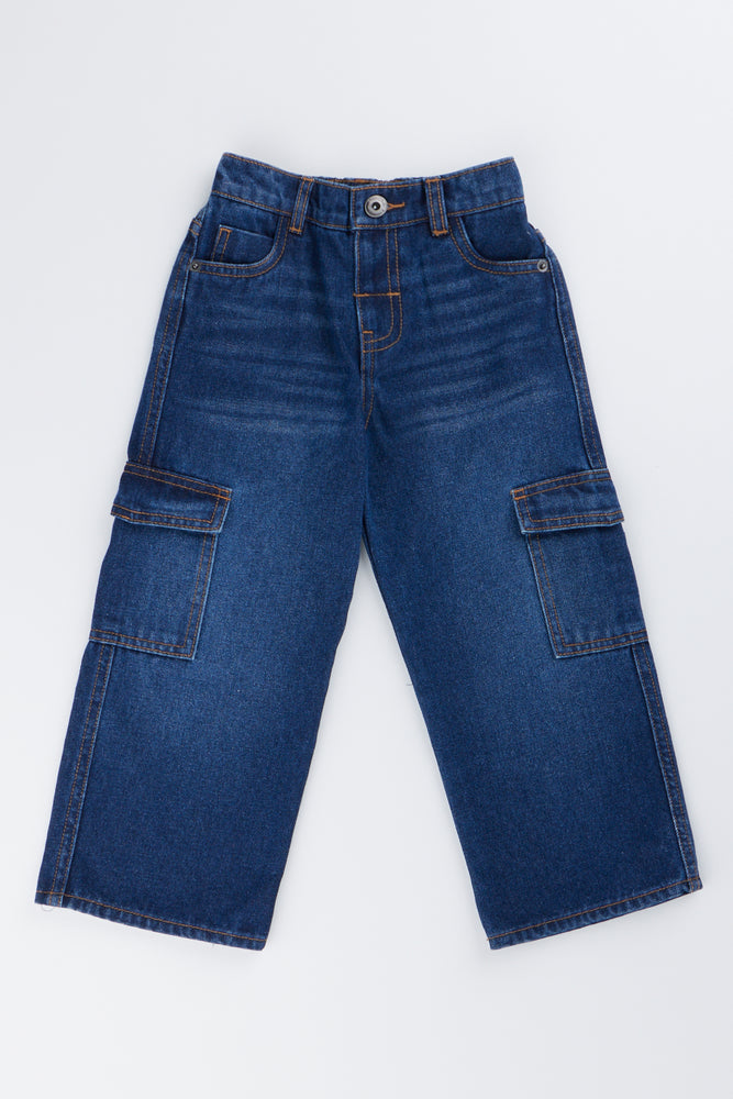 Indigo Wide Leg Cargo Jeans