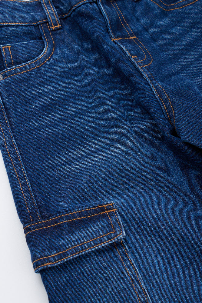 Indigo Wide Leg Cargo Jeans (1)