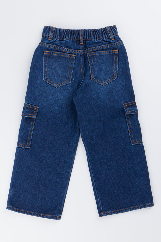 Indigo Wide Leg Cargo Jeans (2)