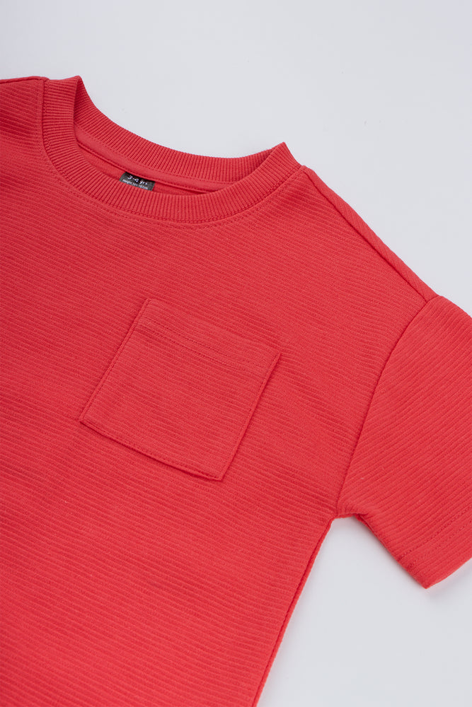 Red Pocket Textured T-Shirt (1)