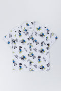 White Mickey Mouse Print Woven Shirt