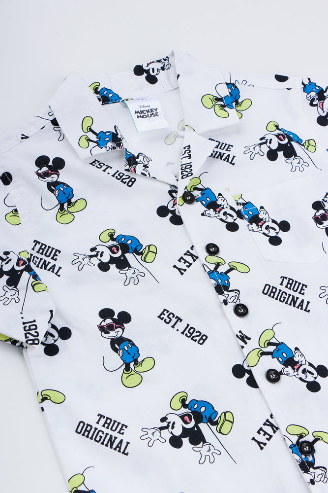 White Mickey Mouse Print Woven Shirt (1)