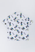 White Mickey Mouse Print Woven Shirt (2)