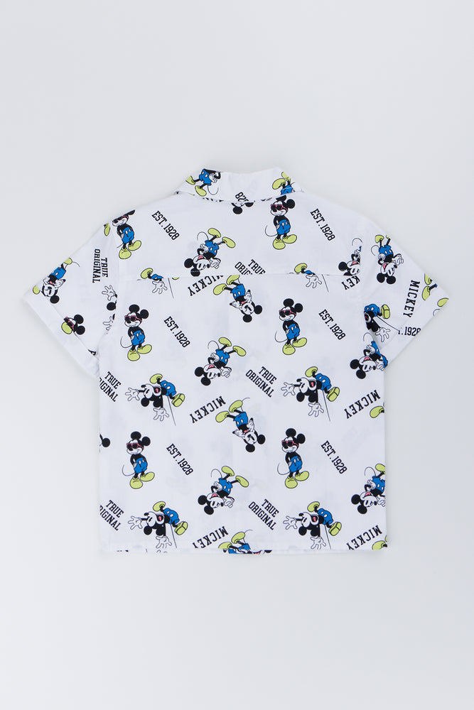 White Mickey Mouse Print Woven Shirt (2)