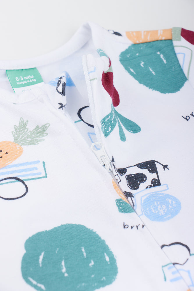 White Farm Print Zippy Romper (1)