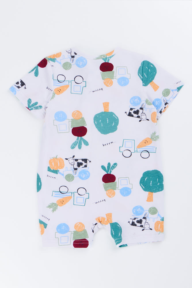 White Farm Print Zippy Romper (2)