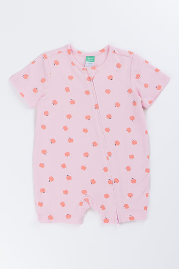 Pink Apple Print Zippy Romper