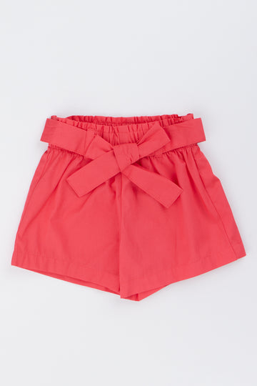 Red Belted Poplin Shorts
