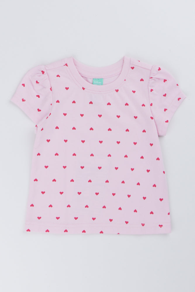 Pink Heart Puff Sleeve T-Shirt