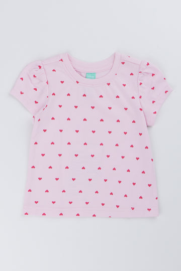 Pink Heart Puff Sleeve T-Shirt